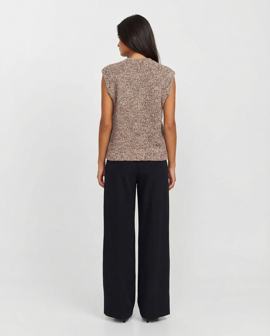 Margot | Textured Knit Sleeveless Cardigan Beige Button Front