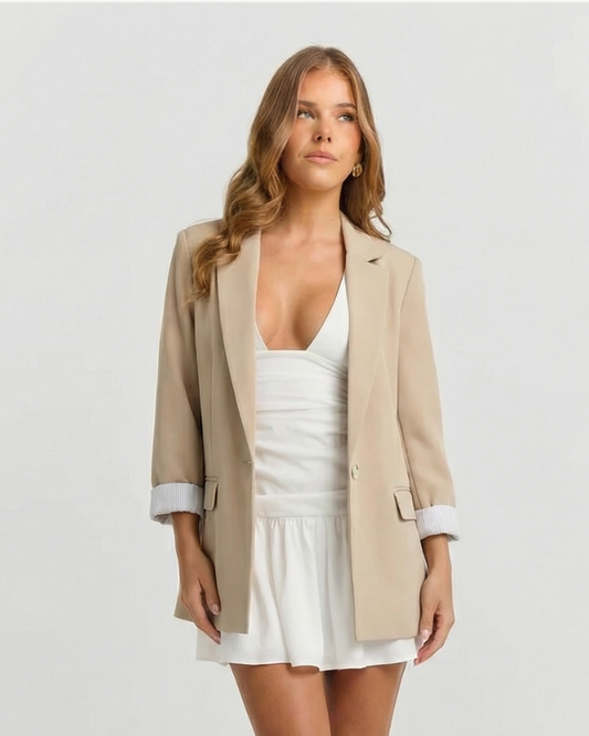 Margot | Oversized Linen Blazer Beige Relaxed Fit