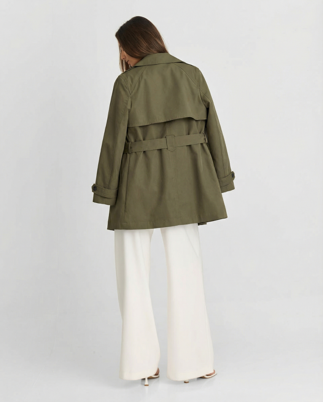 Noa | Smart Casual Double Breasted Trench Jacket Khaki Long