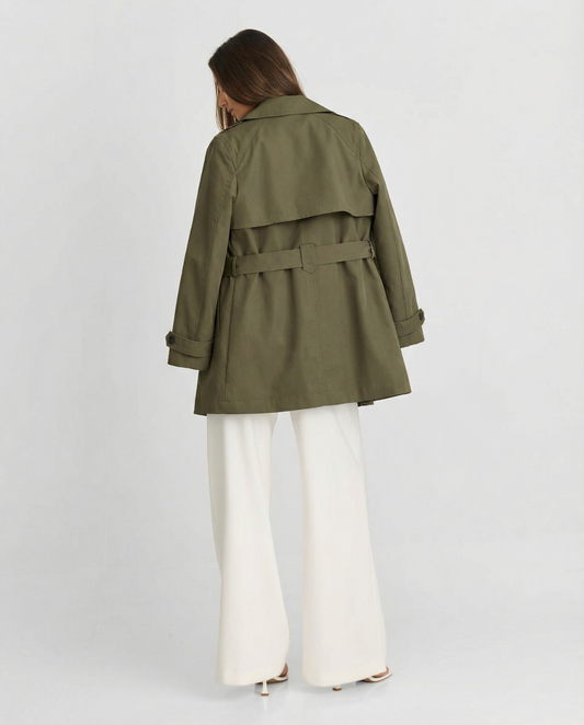 Vera | Trench Coat Olive Double Breasted Belted Long Sleeve