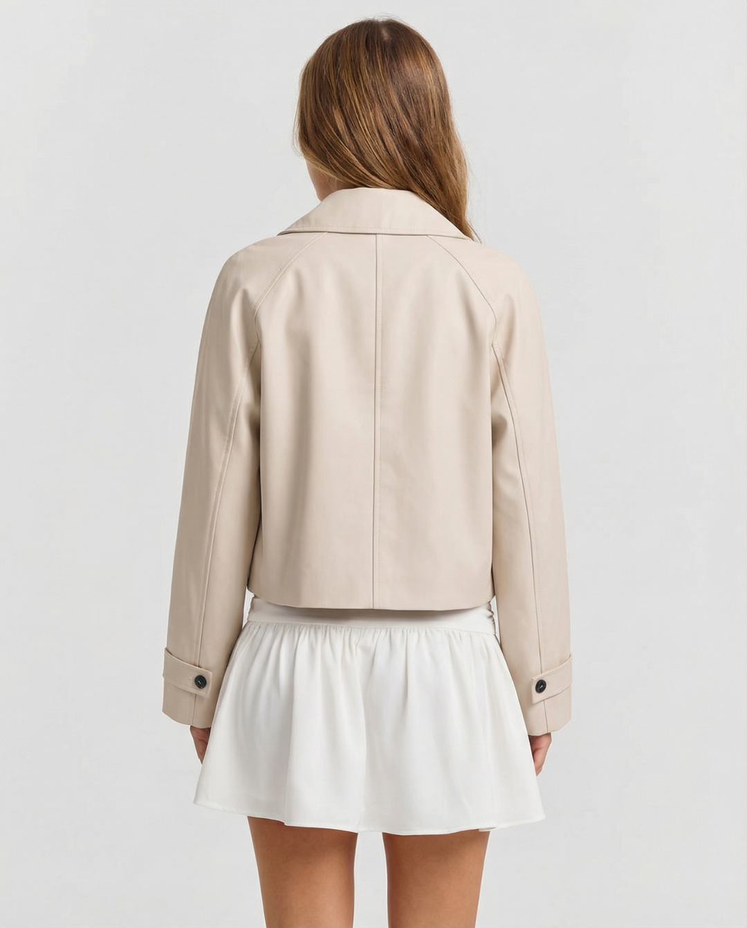 Thea | Cropped Faux Leather Jacket Cream Button Down