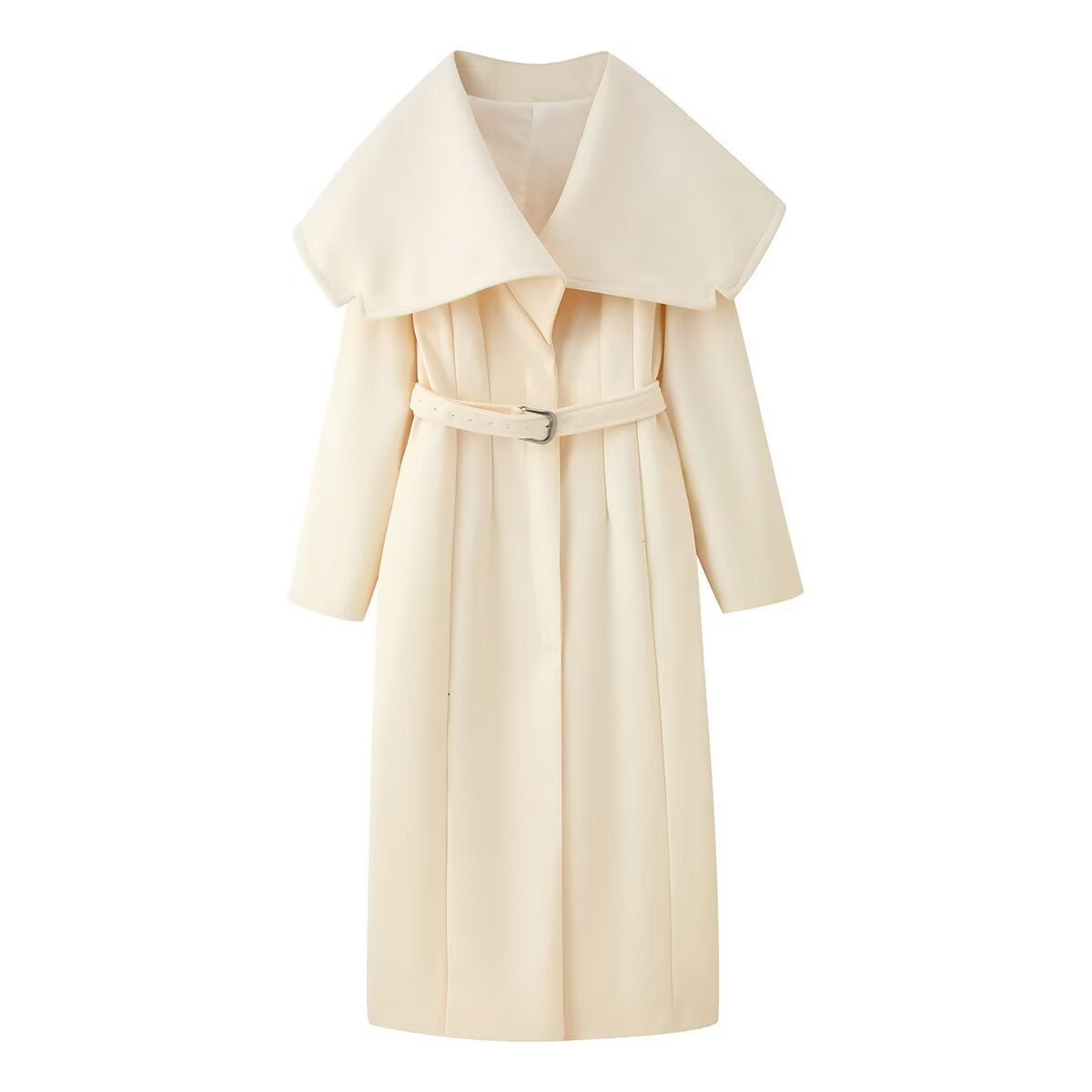 Ivy | Elegant Belted Coat Cream Longline Oversized Collar
