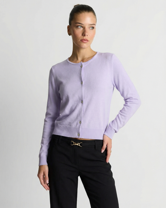 Vera | Fitted Cardigan Lavender Long Sleeve Button Front