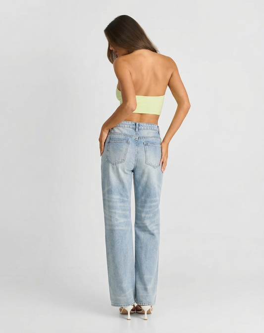 Neve | High Waisted Wide Leg Jeans Light Blue Vintage Faded