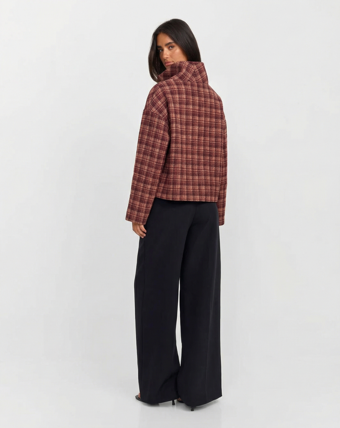 Lux | Autumn Quilted Jacket Brown Check Padded High Neck