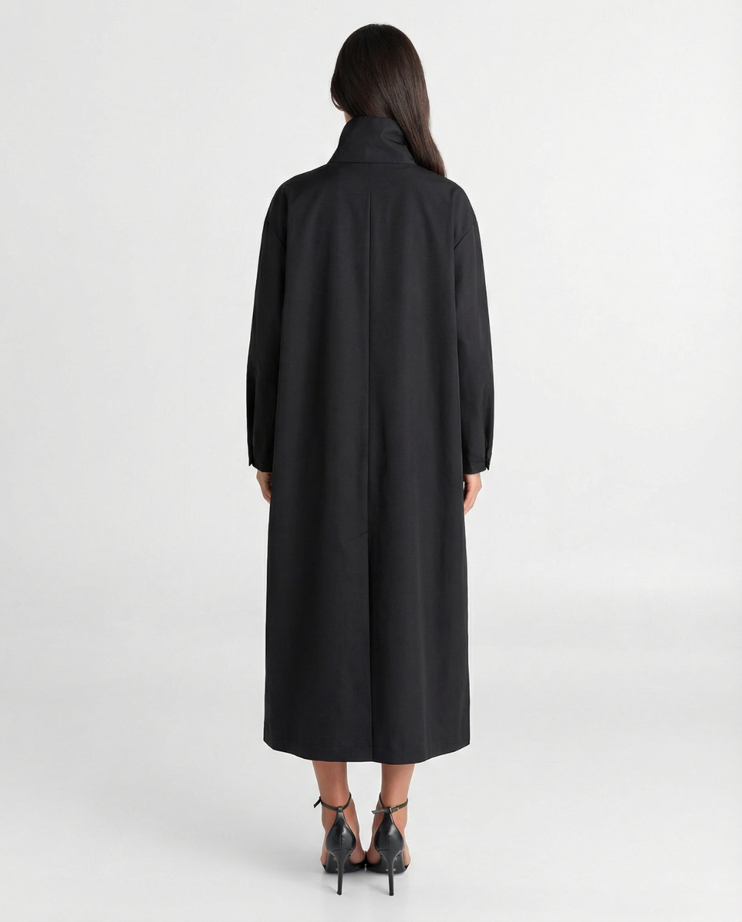 Lucia | Elegant Longline Coat Black Zip Up