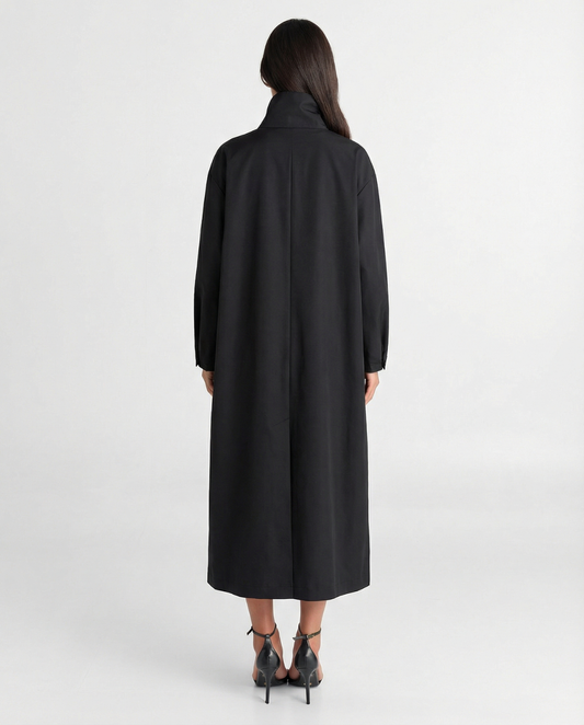 Lucia | Elegant Longline Coat Black Zip Up