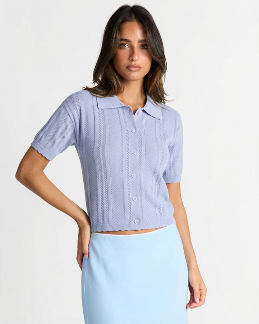 Florence | Delicate Textured Knit Short Sleeve Polo Top