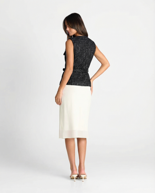 Mara | Tweed Button Front Vest Black Gold Accents