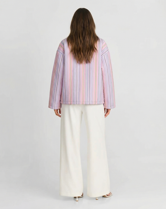 Sage | Summer Striped Shirt Jacket Pink Zip Up Oversized