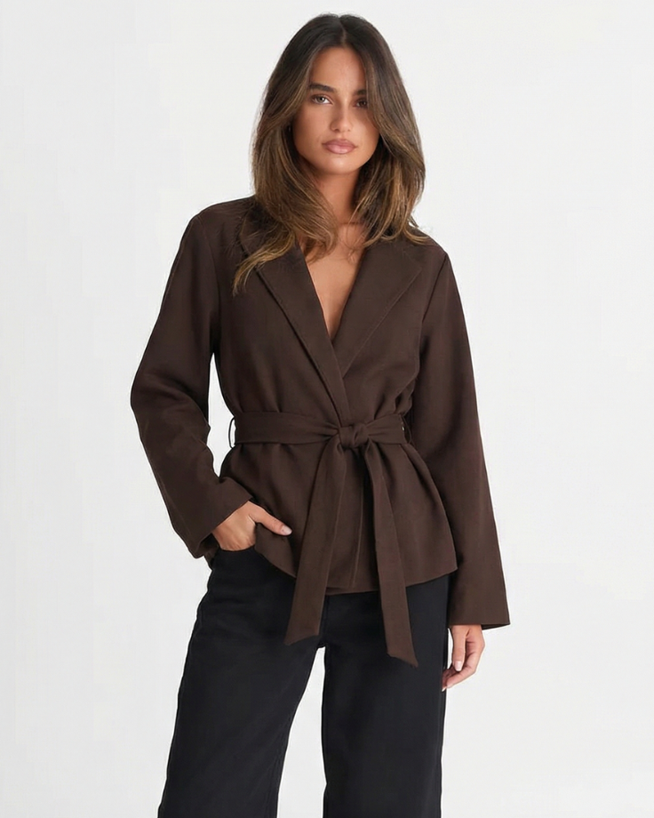 Vera | Belted Blazer Brown Long Sleeve Wrap