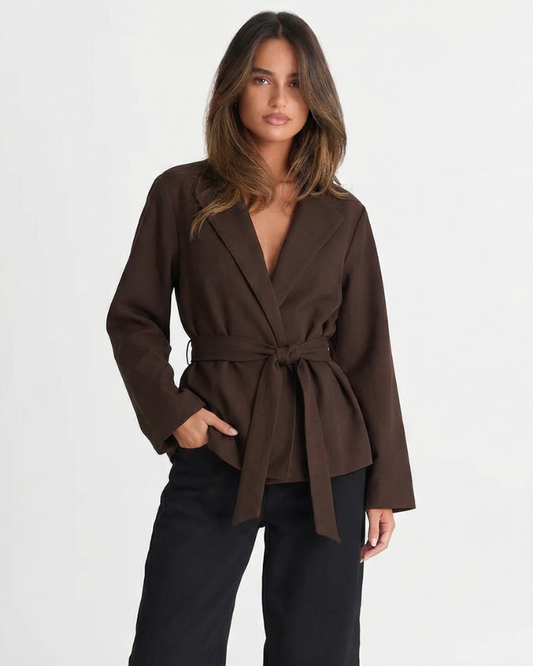 Vera | Belted Blazer Brown Long Sleeve Wrap