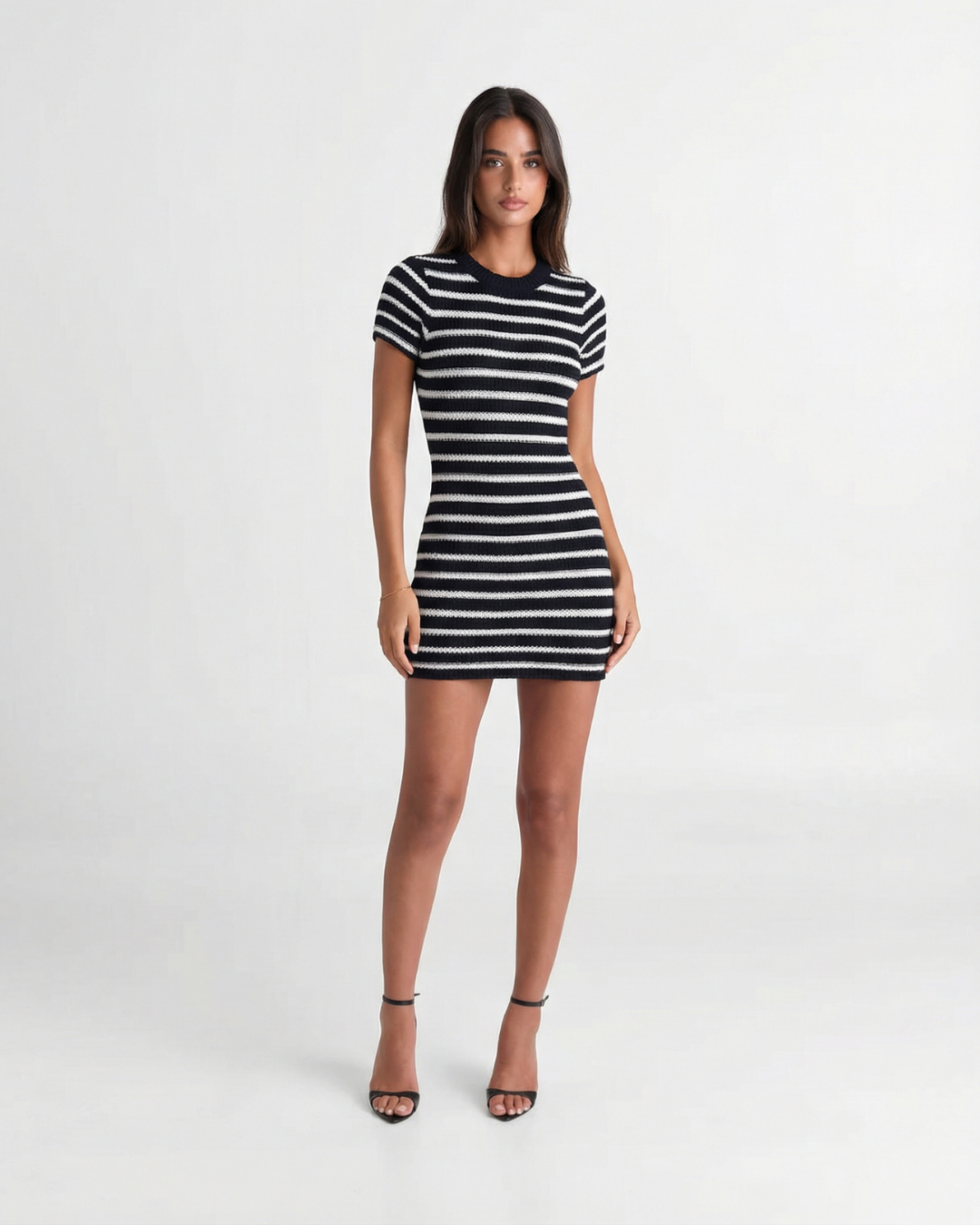 Bella | Casual Knitted Mini Dress Black Striped