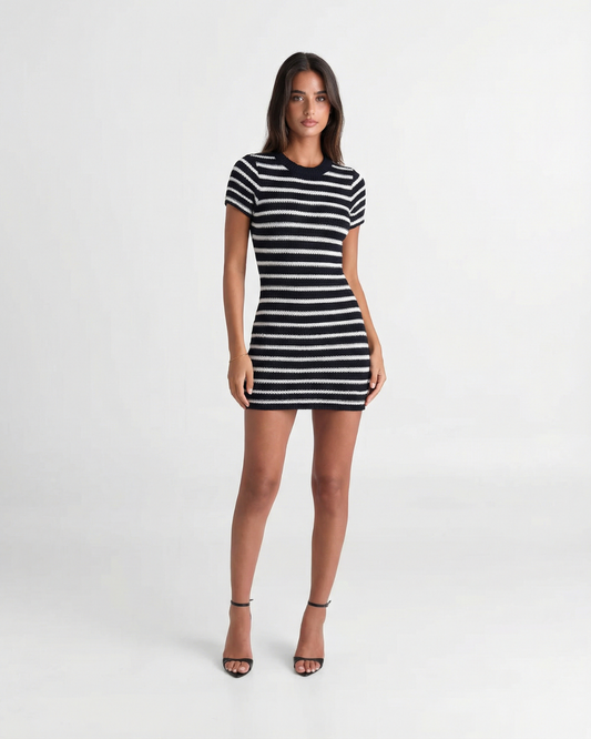 Bella | Casual Knitted Mini Dress Black Striped