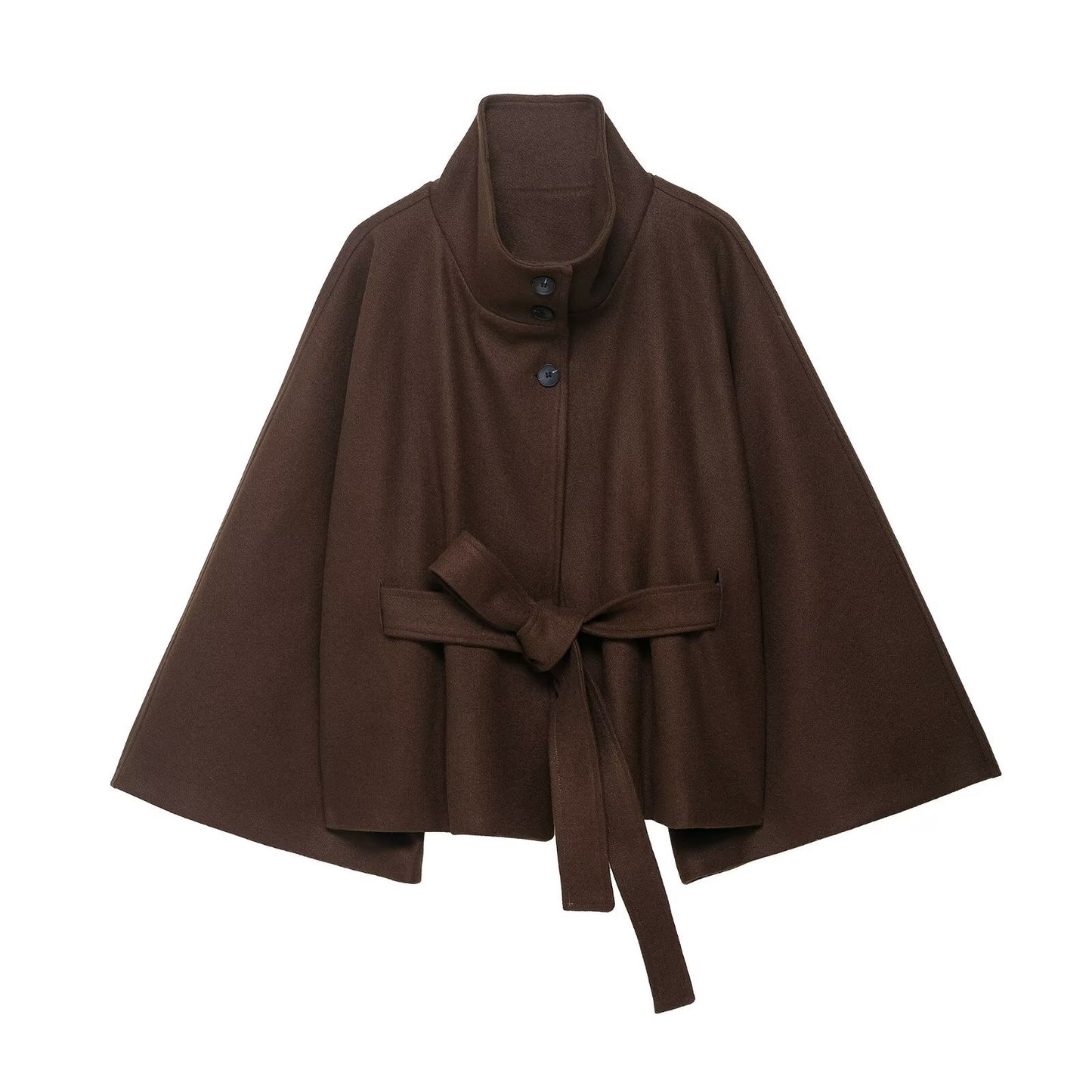 Wren | Elegant Brown Jacket Belted Oversized Funnel Neck