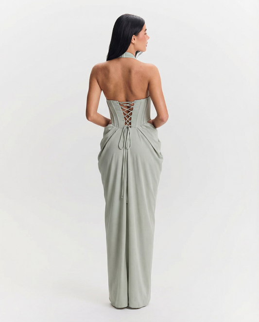 Skye | Elegant Strapless Corset Maxi Dress Grey