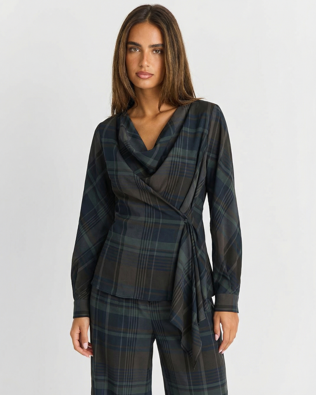 Isla | Green Check Draped Wrap Co-ord