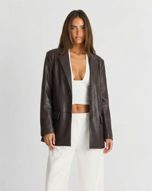 Margot | Faux Leather Blazer Black Oversized Long Sleeve