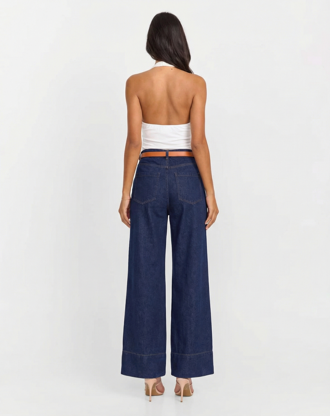 Thea | Wide Leg Jeans Dark Blue High Waisted Utility Pocket