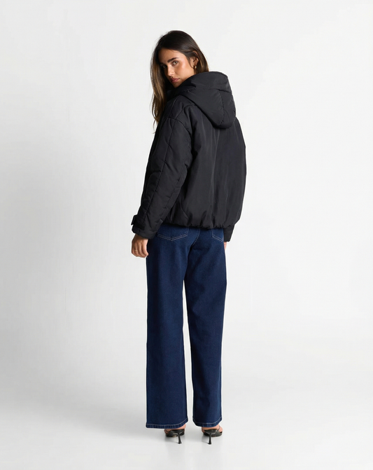 Kit | Winter Puffer Jacket Black Hooded Oversized Quilted