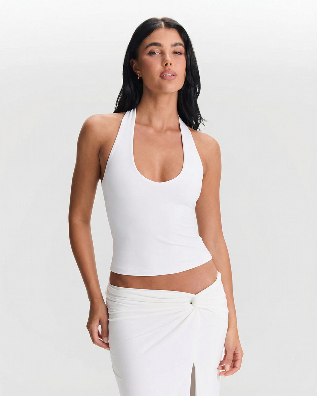 Rhea | Halter Neck Top White Fitted Sleeveless Bodycon