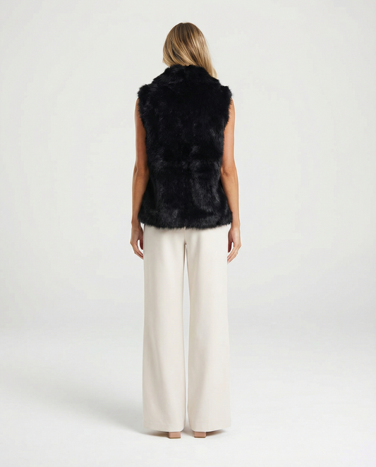 Esme | Winter Faux Fur Vest Black Sleeveless Fluffy