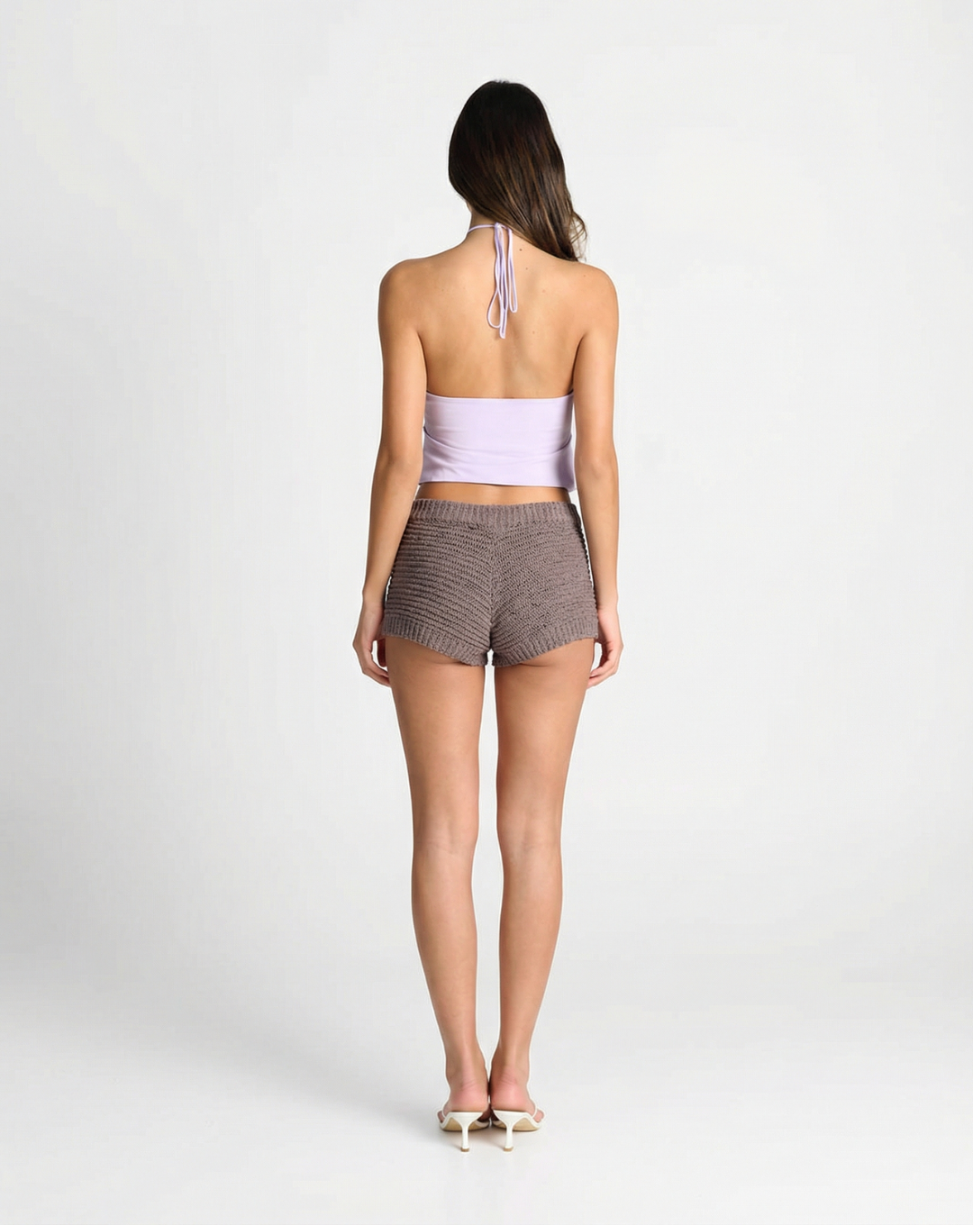Fleur | Ribbed Knit Shorts Lavender High Waisted