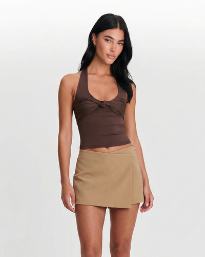 Joni | Tailored Mini Skirt Beige Wrap Front