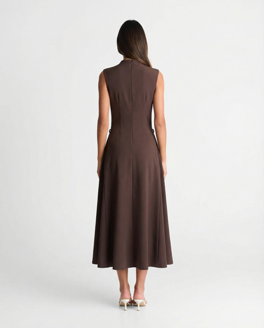 Alma | Brown Sleeveless High Neck Maxi Dress