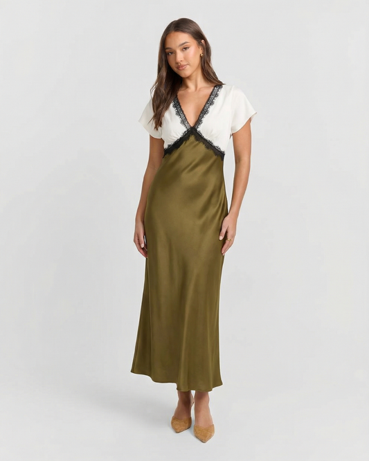 Honor | Elegant Satin Slip Maxi Dress Green