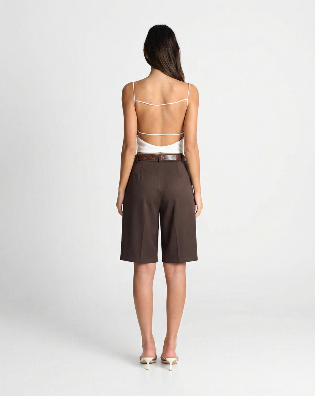 Viola | Smart Casual Tailored Bermuda Shorts Brown High Waisted Pleated