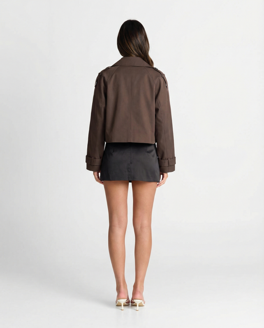 Opal | Elegant Cropped Double Breasted Blazer Brown