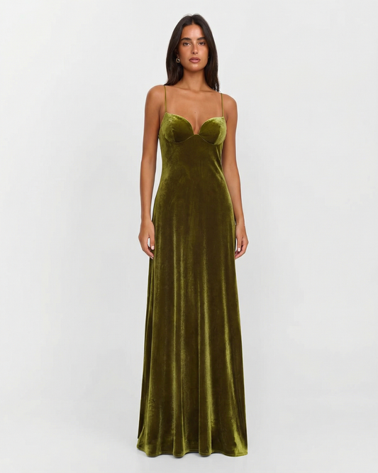 Vada | Winter Velvet Maxi Dress Green
