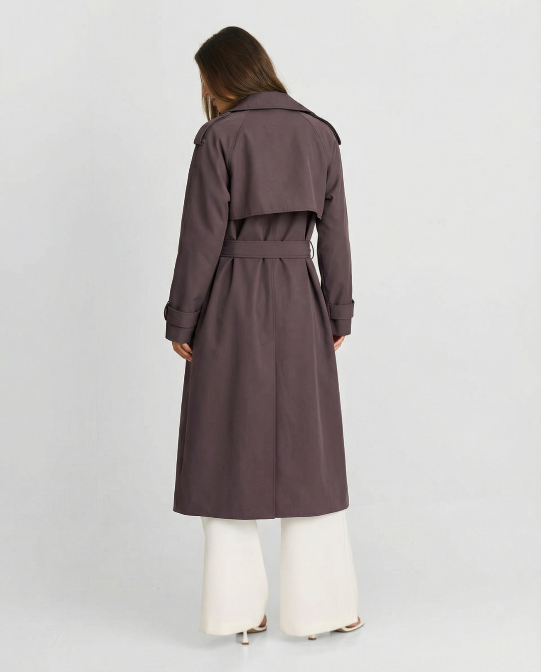 Tallulah | Elegant Belted Longline Coat Brown Double Breasted