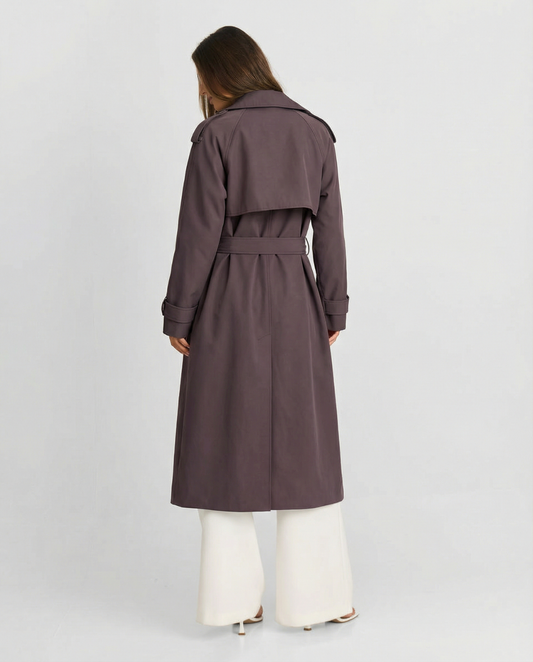 Tallulah | Elegant Belted Longline Coat Brown Double Breasted