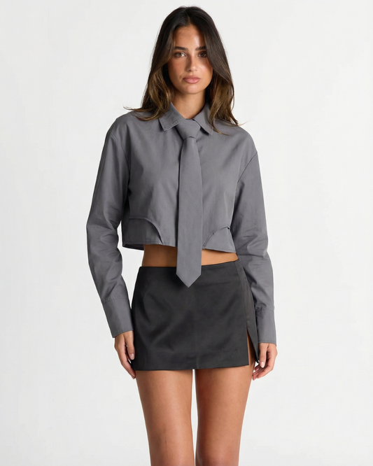 Zoe | Smart Casual Cropped Shirt Grey