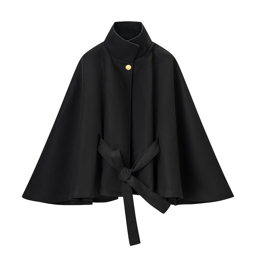 Esme | Black Jacket Belted High Neck Oversized Cape