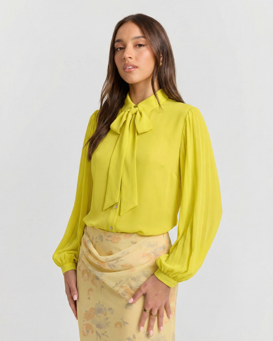 Cleo | Elegant Tie Neck Blouse Yellow