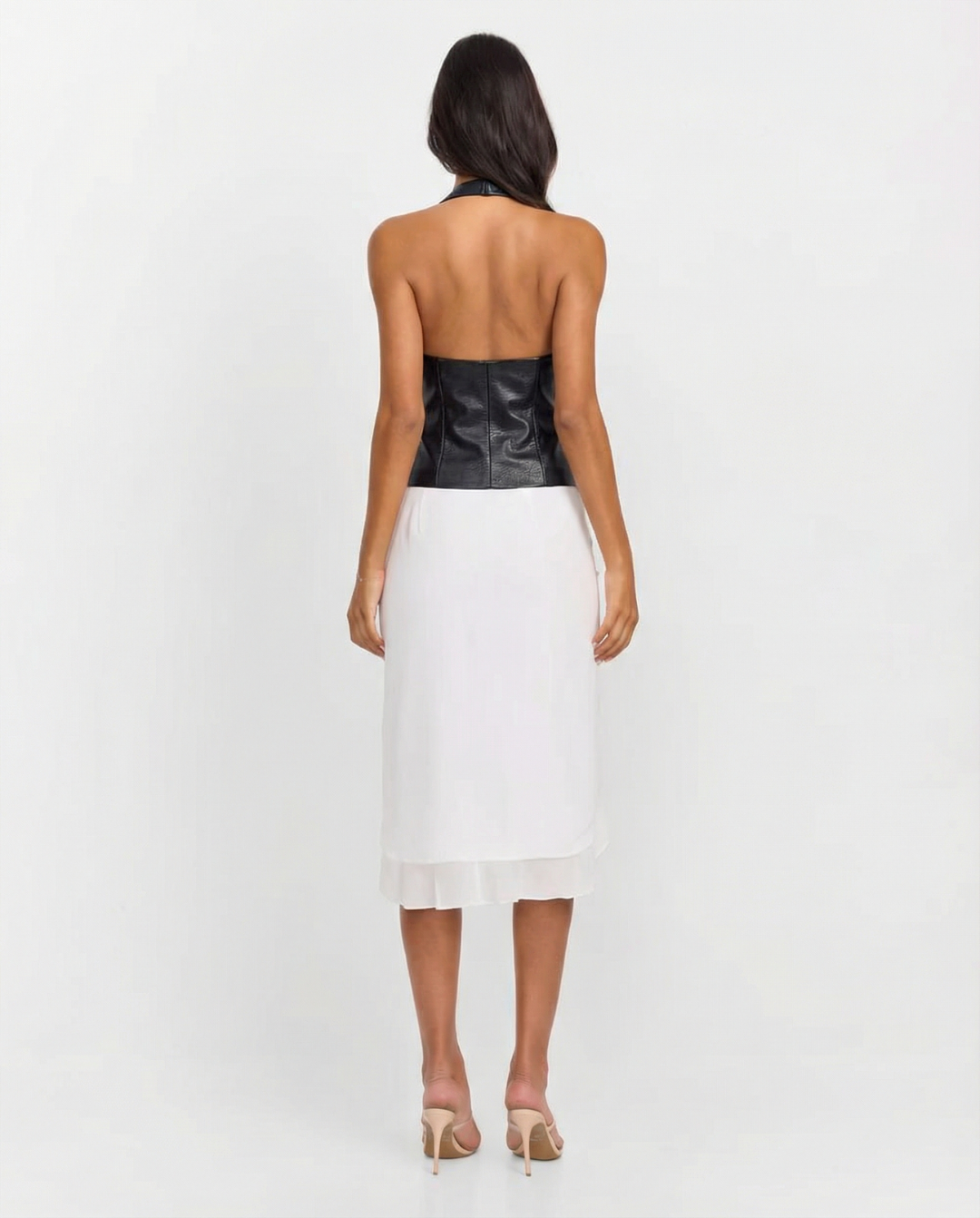 Aria | Halter Neck Top Black Leather Zip Front Corset