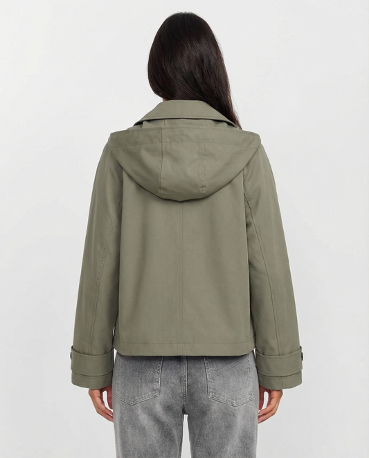 Margot | Cropped Rain Jacket Sage Green Hooded Button Up
