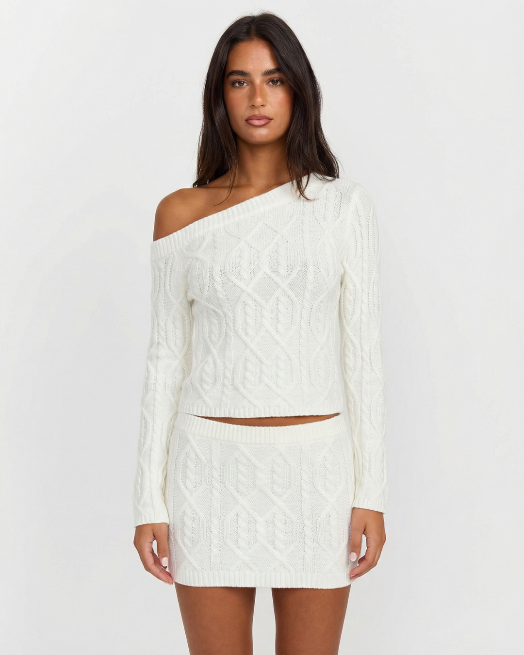 Sienna | White Knit One Shoulder Co-ord Set