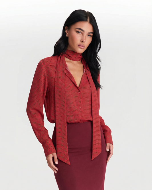 Bea | Smart Casual Tie Neck Blouse Red
