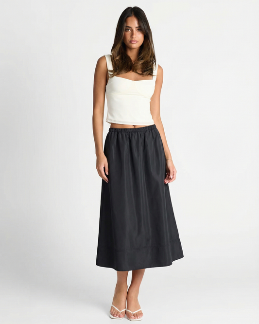 Briar | Elegant Satin Midi Skirt Black A Line