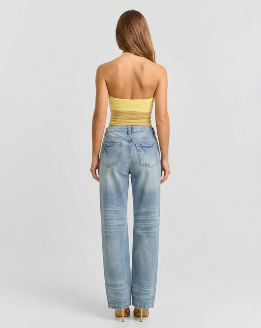 Bea | Wide Leg Jeans Light Blue High Waisted Vintage Faded