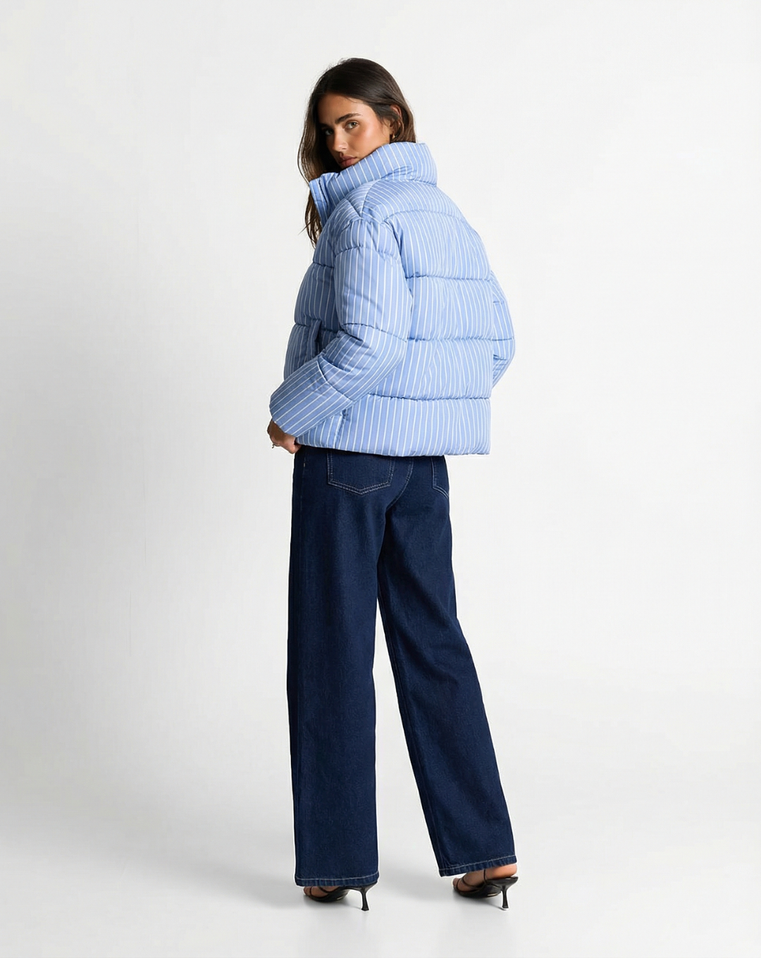 Iris | Quilted Puffer Jacket Light Blue Striped Cropped Oversized