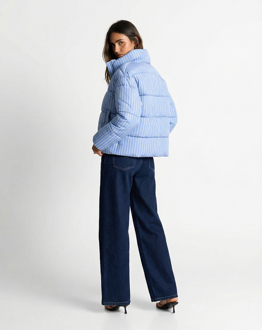 Iris | Quilted Puffer Jacket Light Blue Striped Cropped Oversized