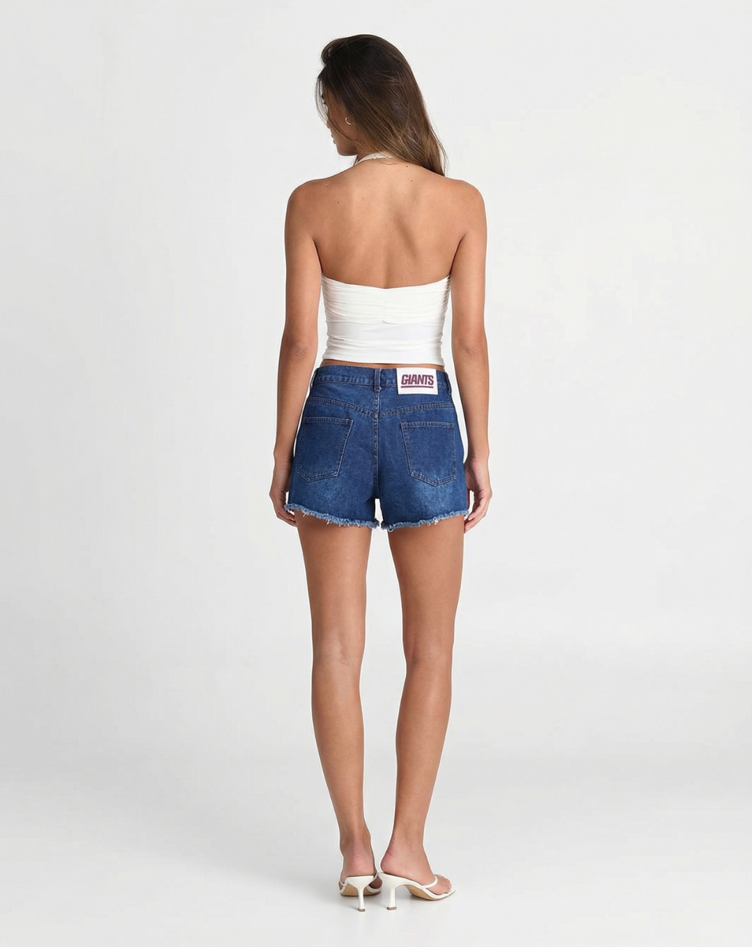 Darcy | Denim Shorts Dark Blue High Waisted Distressed Frayed Hem