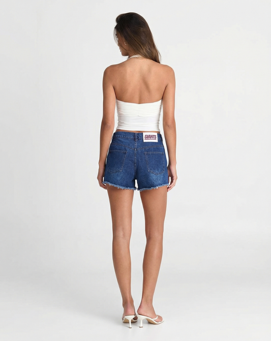 Leah | Denim Shorts Blue High Waisted Distressed Frayed Hem