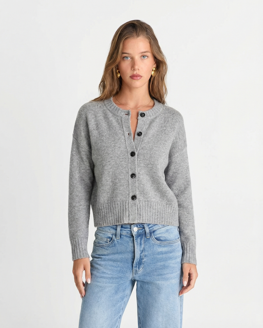 Elise | Casual Knitted Cardigan Grey Long Sleeve Button Front