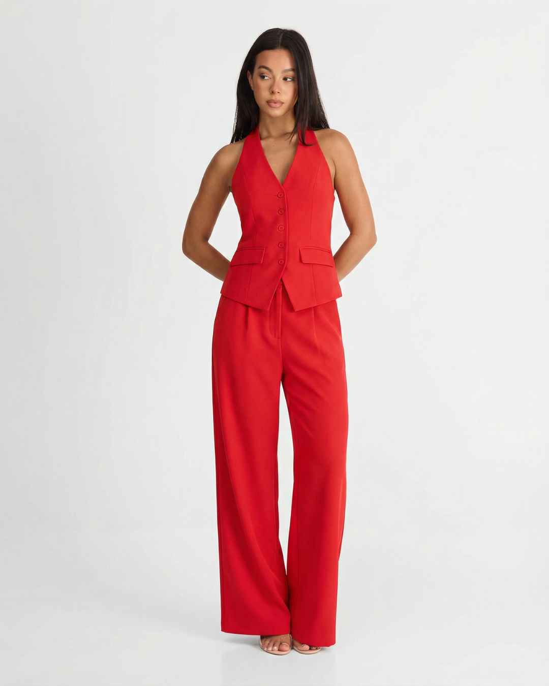 Ruby | Red Waistcoat & Wide Leg Co-ord